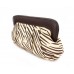 Evening Bag - Pleated Zebra Print w/ Leather Like Frame - Brown - BG-92089BR